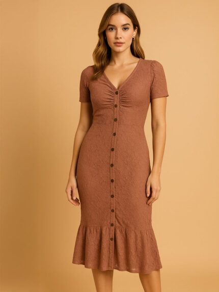 Jarez Damen Sommerkleid – Kurzarm Midi Kleid für Alltag & Freizeit